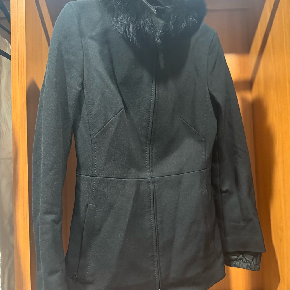 Prada Black Coat with Fox Fur Collar